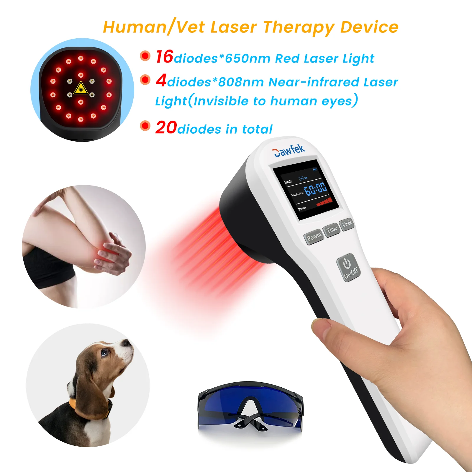 Dawfek Laser Therapy Machine For Arthritis In Hands 4X808Nm 16X650Nm Laser Muscle Therapy  Improve After Surgical Wounds Healing