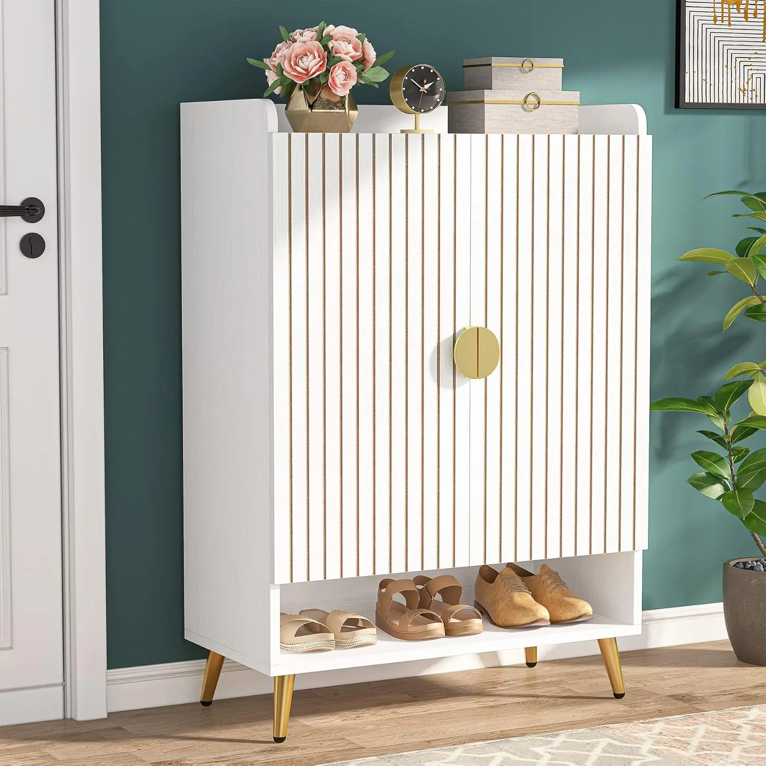 

Shoe Cabinet with Doors, 6-Tier Shoe Storage Cabinet with Adjustable Shelves, Wooden Shoes Rack Shoe Storage Organizer f