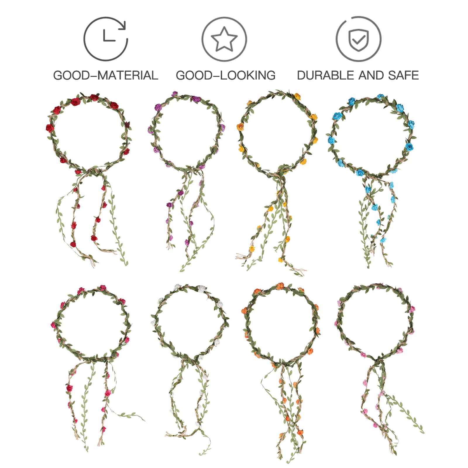 

8pcs Rose Flower Headband Vine Braid Stylish Retro Hand Woven Lightweight Lifelike Hairband Durable Decorative Style