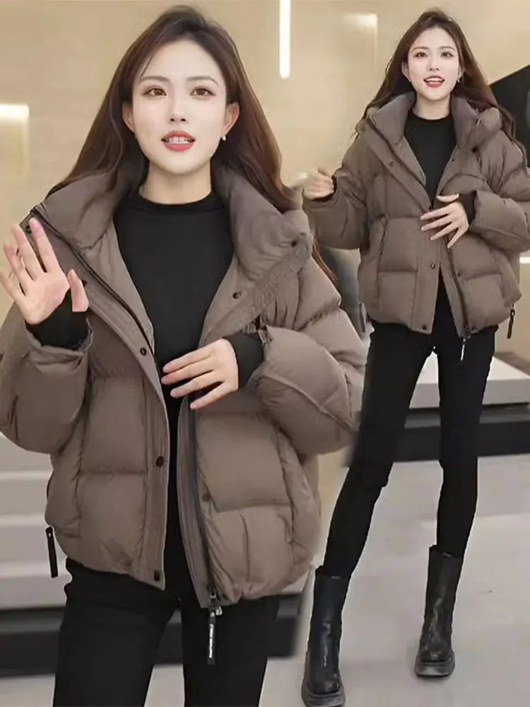 

Женская утепленная хлопковая куртка свободного кроя в корейском стиле, теплая, для повседневной носки, зимняя, новинка, маленький размер, с капюшоном, пуховик