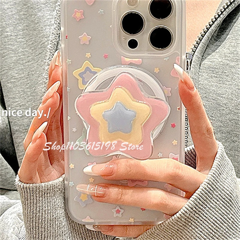 귀여운 한국 만화 3D 별 자석 홀더 폰 그립톡 그립톡 스탠드 아이폰 16용 맥세이프 액세서리 스마트톡