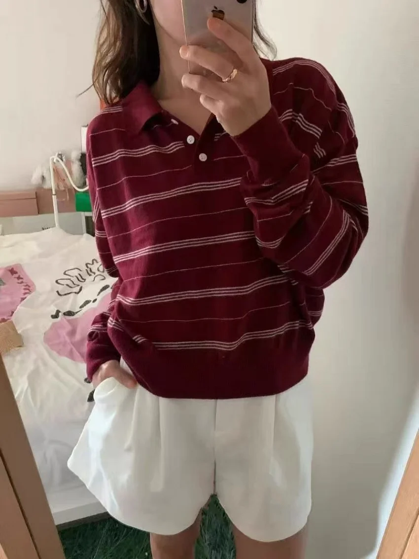 Alien Kitty Retro Girls Women Sweaters Chic Loose Stripes New Slim Pullovers Autumn Fashion Casual Daily All Match Full Sleeve