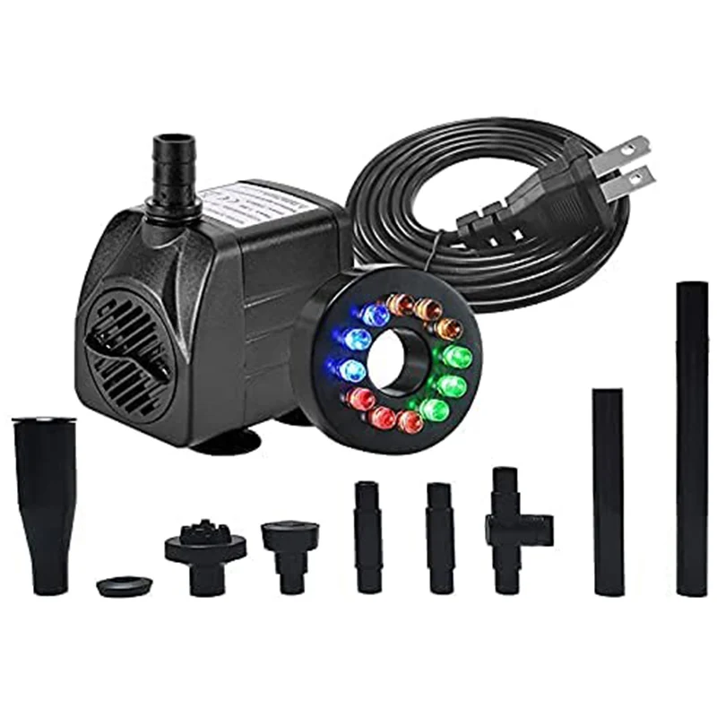 

Quiet Submersible Water Pump With 12 Colorful LED Lights For Aquarium Fish Tank, Pond ,Outdoor Fountain US Plug