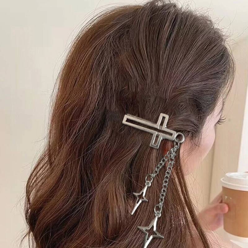 Alloy Crosses Hairpin Silver Hair Clip Openwork Elegant 2000s Trend Silver Bunches Headwear Sweet Balletcore Trend