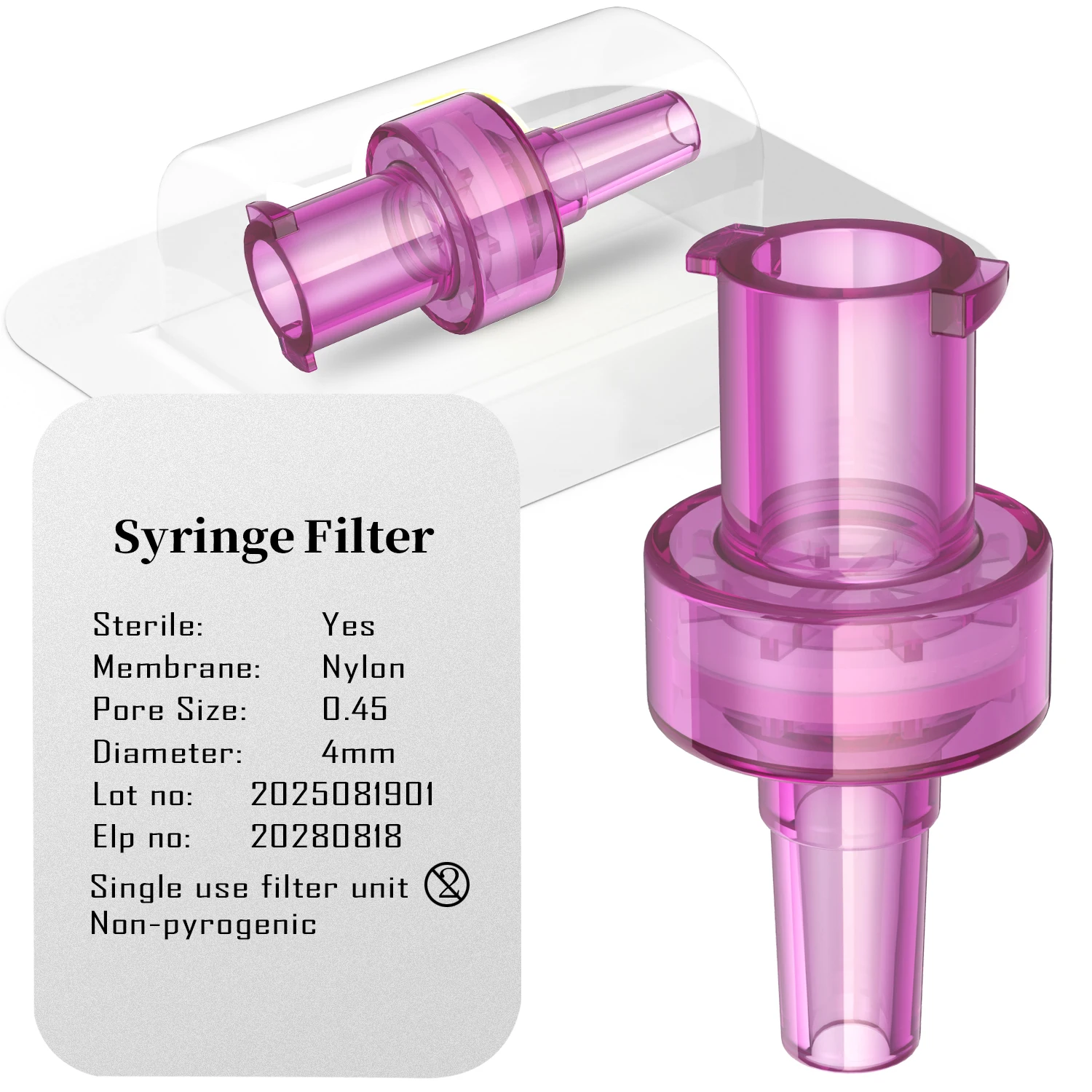 مرشحات محبة للماء للمختبر المعقم، غشاء نايلون 0.22 ميكرومتر/0.45um حجم المسام، قطر 4 مم، 25 قطعة معبأة بشكل فردي بواسطة Ks-Tek #2