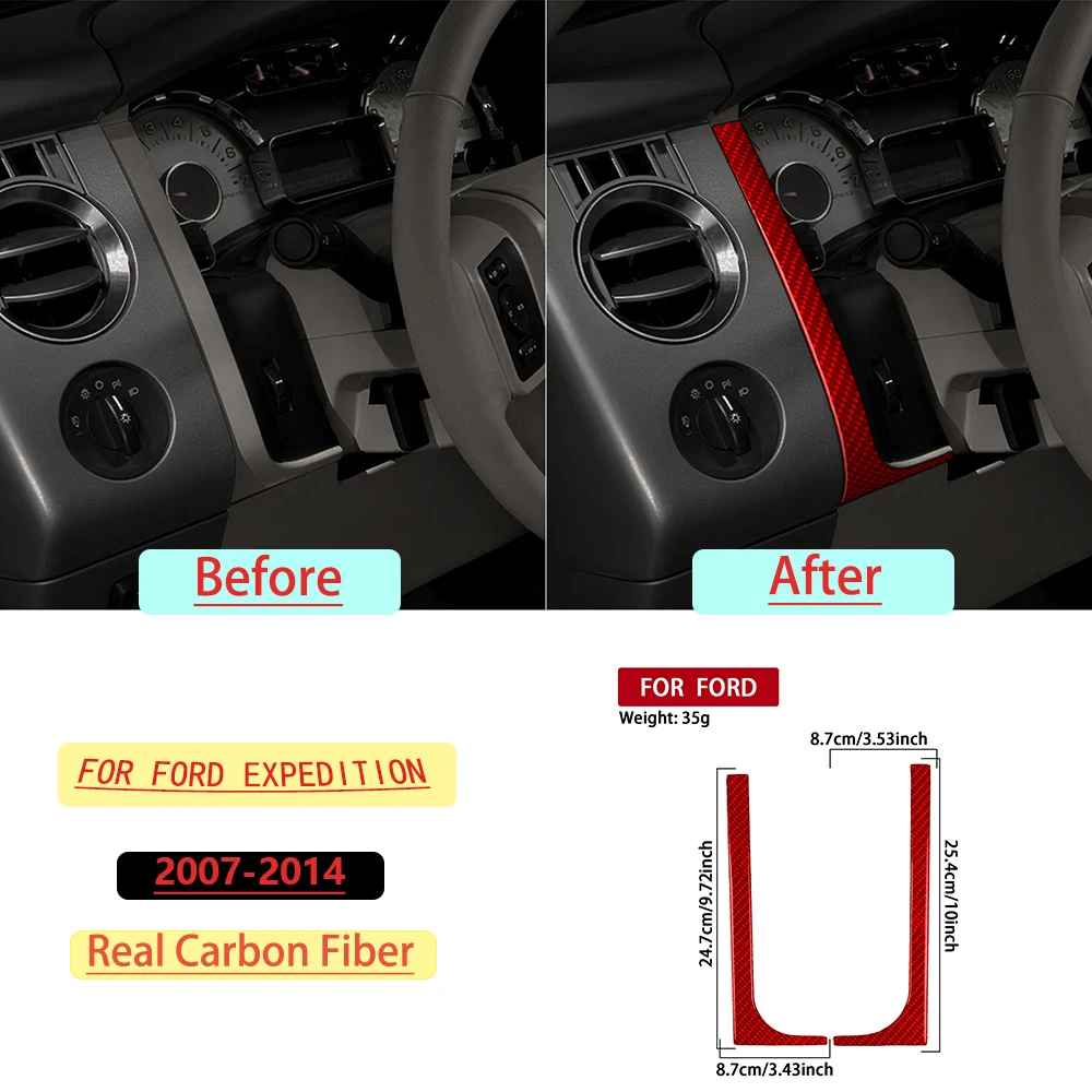 For Ford Expedition 2007–2014 Car Speedometer Frame Trim Red Real Soft Carbon Fiber Interior Car Accessories Decoration Stickers