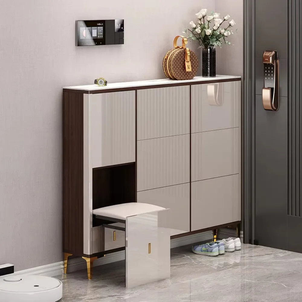 Luxury entrance shoe cabinet with clamshell bucket 17cm narrow corridor shoe stool integrated  entrance shoe cabinet