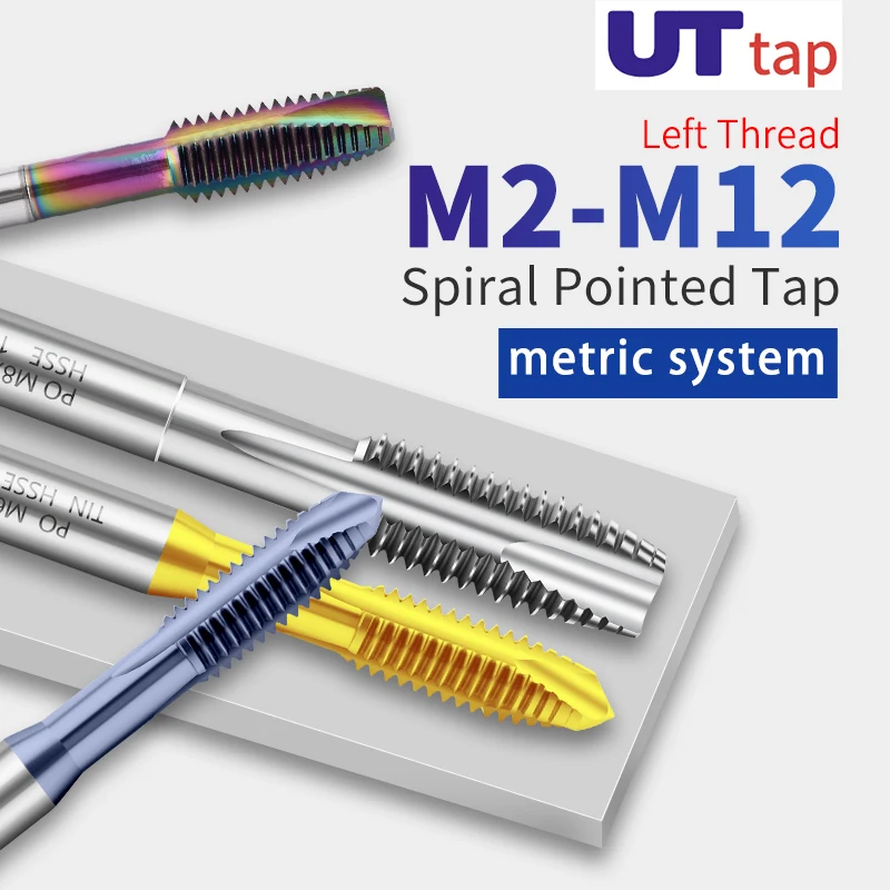 UT TAP HSSE-M35 Left Hand JIS Standard Spiral Pointed Tap M2M2.5 M3M3.5 M4M5M6M7 M8M10M12 Machine Thread Tap White/TIN/TC50/TICN