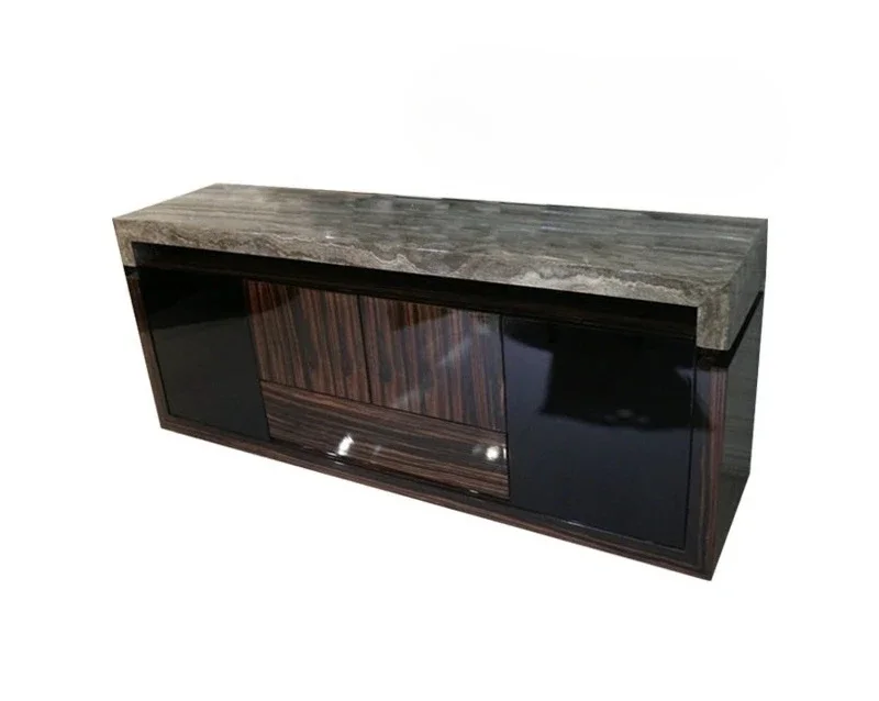 AANatural Genuine Gray Cave Stone Marble Side Cabinet Black Sandalwood Simple Modern Restaurant Furniture Can Be Customized