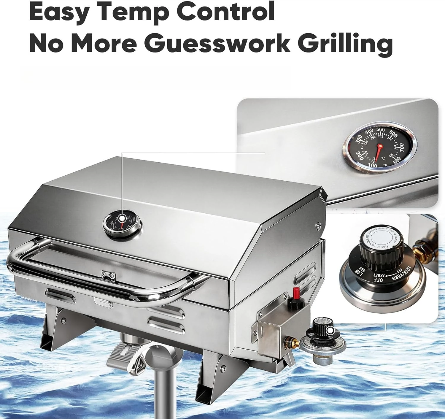 

Boat Grill with Rod Holder Mount,Large Cooking Area for 4-5 People,Thickened 304 Stainless Steel,Portable for Marine & Land Use