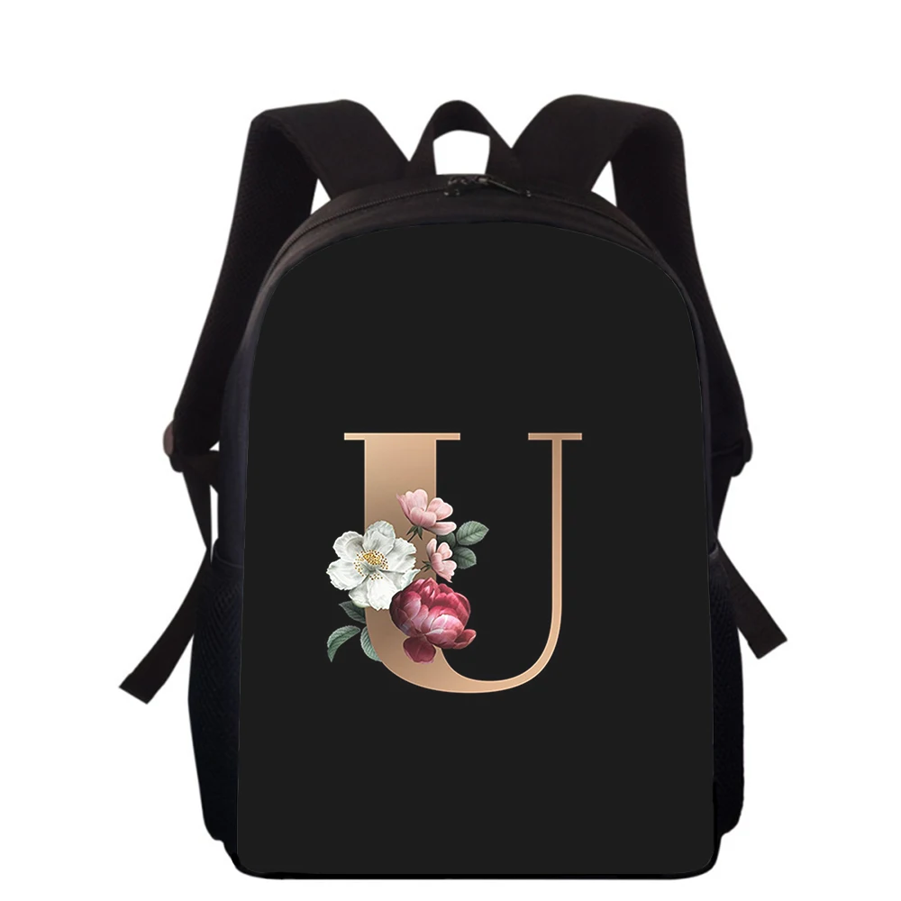 Sacos escolares primários para meninos e meninas, sacos de livros escolares, personalidade Art Letter, impressão de flores, 3D, sacos para crianças, 16 in