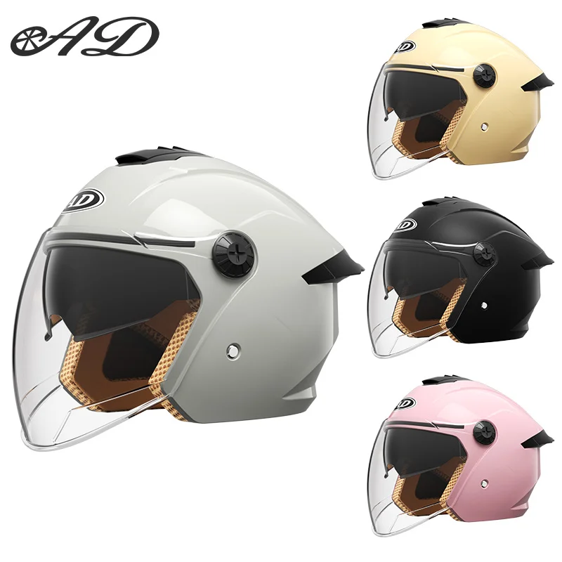 

AD Electric motorcycle helmet for men and women, warm autumn and winter, double mirror half helmet, suitable for all seasons