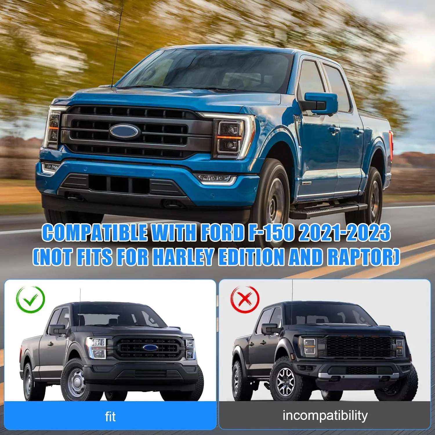 POVTOR Front Bumper Guard Pad Cap Inserts End Panel for 2021+ Ford F150 ML3Z-17E810-AA ML3Z-17E811-AA