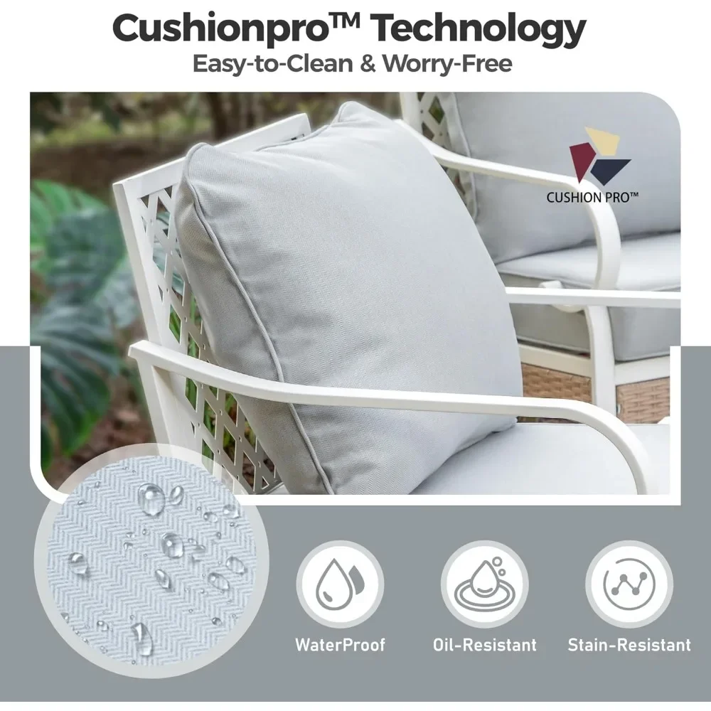 6 PCS Metal Outdoor Patio Furniture Set, 3-Seater Sofa, 2-Seater Sofa, 2 Rocking Sofa with 5.75