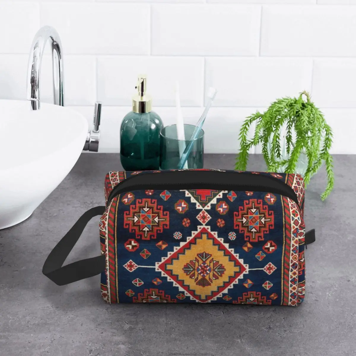 Saco cosmético de grande capacidade, tapete persa antigo, estampa boêmia, étnico geométrico, maquiagem Kilim, sacos de higiene pessoal, personalizado