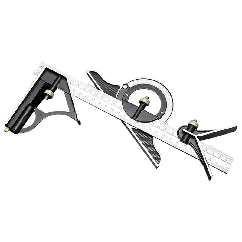 

HRBAJ-регулируемый 3-в-1 деревообрабатывающий комбинированный квадратный набор 300 мм, измерительная линейка, угломер и транспортир, инструмент для столярных работ