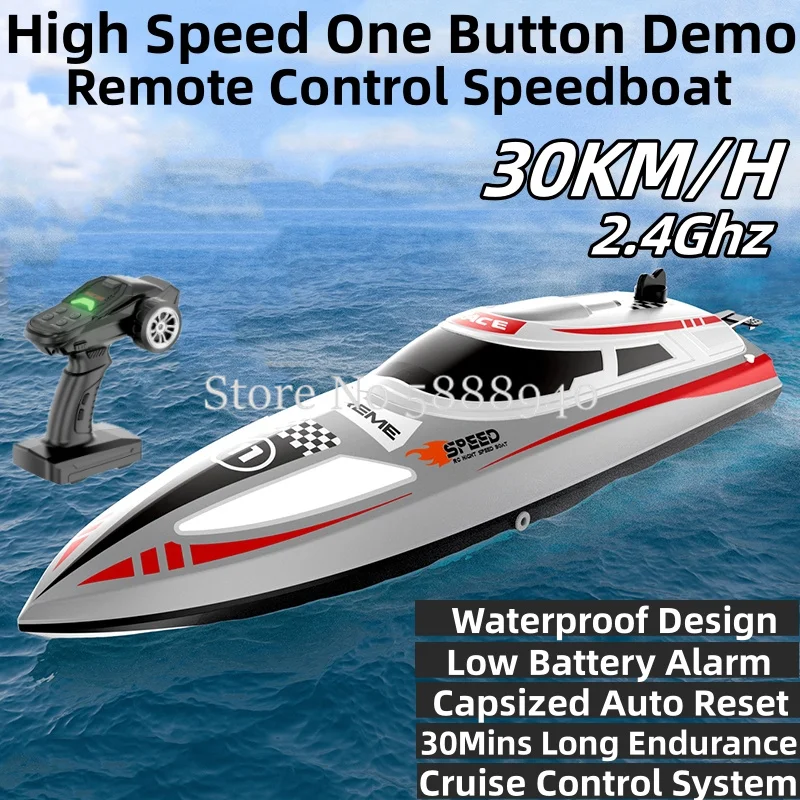 High Speed One Button Demo Remote Control Speedboat Auto Reset Low Battery Alarm Cruise Control System Seal Waterproof RC Boat