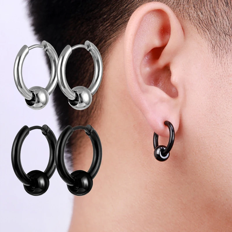 Steel Ball Earrings Stainless Steel Ear Hoops for Men and Women