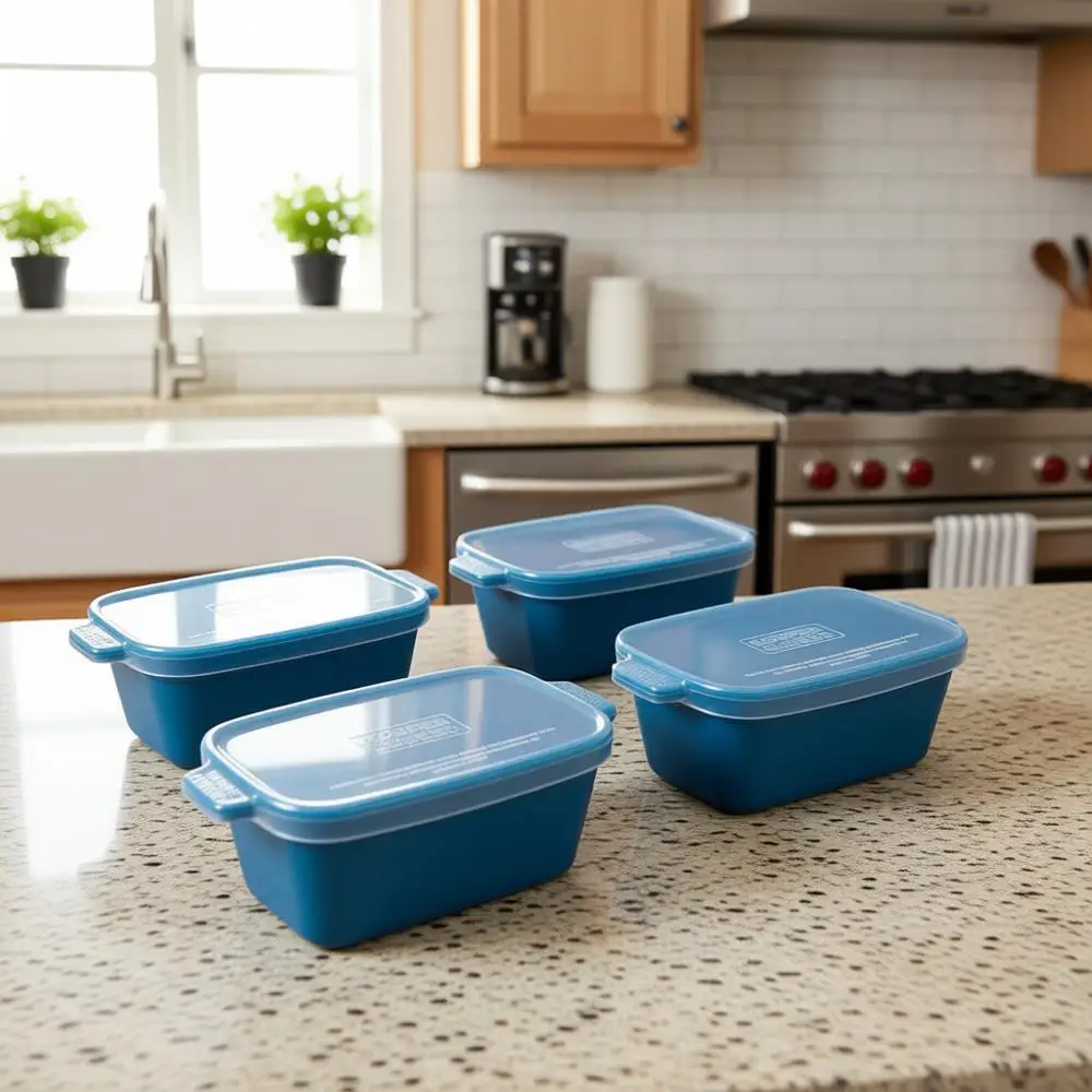 

4-Piece Stoneware Small Dish Set with Silicone Lids - Ideal for Single Serve Meals, Perfect for Oven Use or Reheating - Blueberr