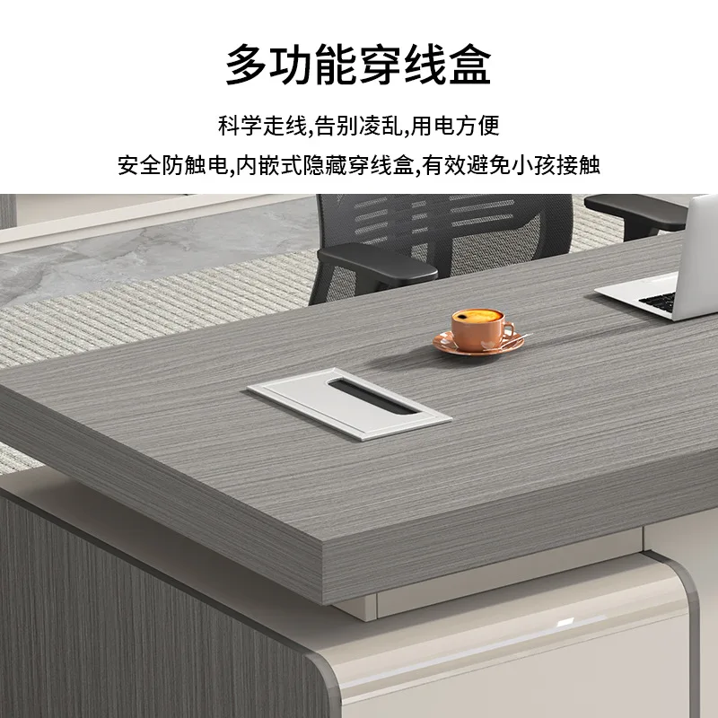Desk: Minimalist modern large desk, president's desk, single desk and chair combination, boss 4