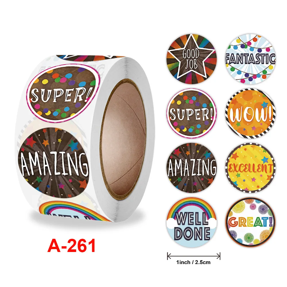 

1inch 500 Pieces / Roll of Kids Reward Stickers Well Done Excellent Thank You Sticker for Classroom Teacher Cute Face Decoration