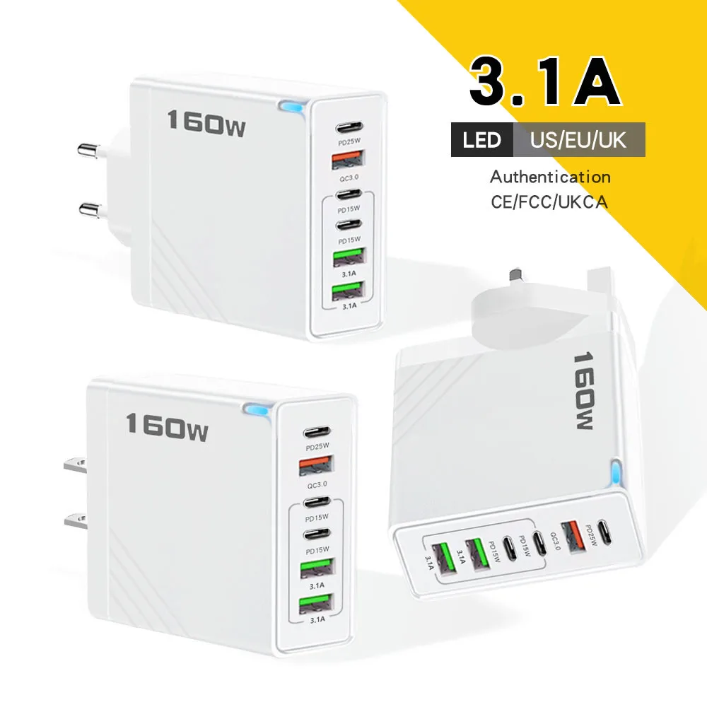 3PD 3USB شاحن متعدد المنافذ 5V3 1A 6 في 1 UK US EU Plug 160W محول شحن سريع للهواتف والأجهزة اللوحية #3
