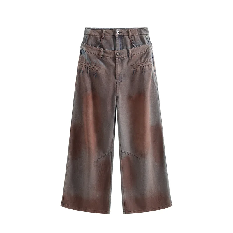 

Мужская мода High Street Tie Dye Джинсы в стиле хип-хоп Брюки Vibe Style Y2K Джинсовые брюки с двойной талией Винтажные потертые джинсы