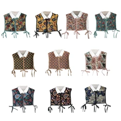 Women Chinese Embroidery Half Top Shawl Vintage Flroal Cheongsam Fake Collar Decorative Neck Cover Dickey Capelet N58F