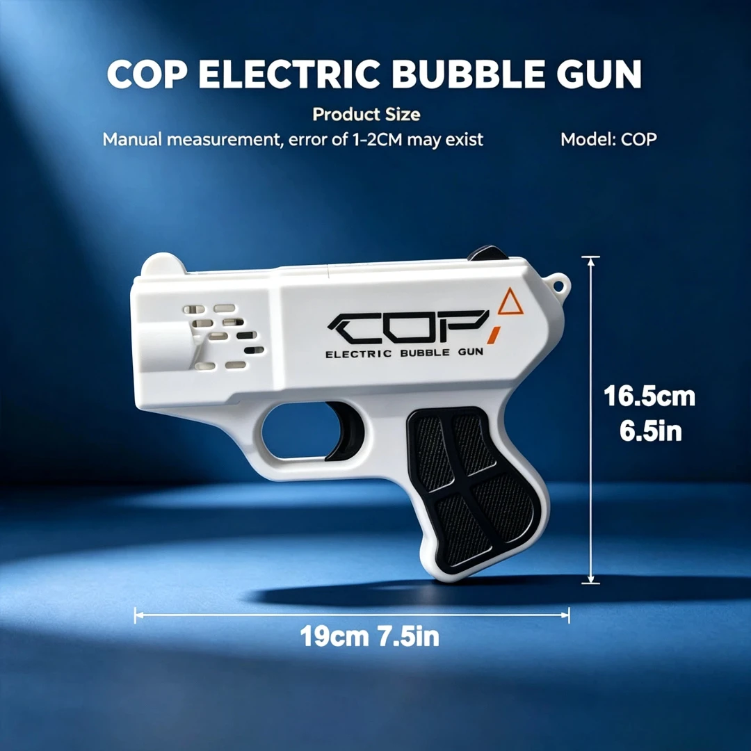 Mini COP Bubble Machine Toy Gun for Kids with LED Lights， Rechargeable Battery & Solution