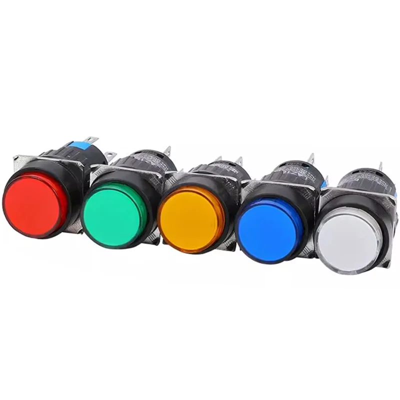 5PCS 16mm With Light 24V 5Pin Push Button Switch AB6 Small Round Self-Locking Self-Reset Start Up Switch 3A/250V Power Switch