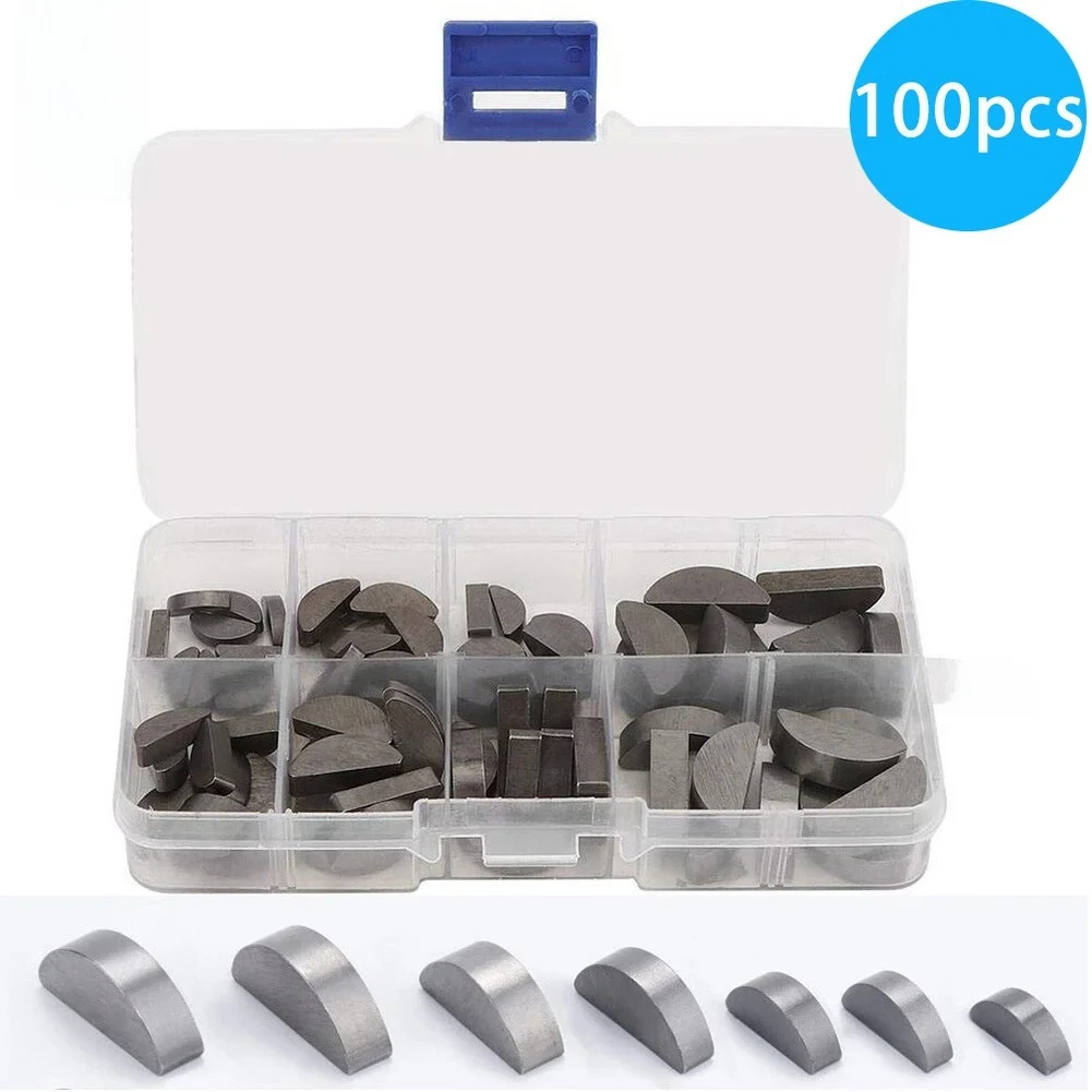 

100PCS GB1099 Half Moon Keys Set 8 Sizes C Type Woodruff Key Half Circle Key For Automotive Repair Industrial Use Metalworking