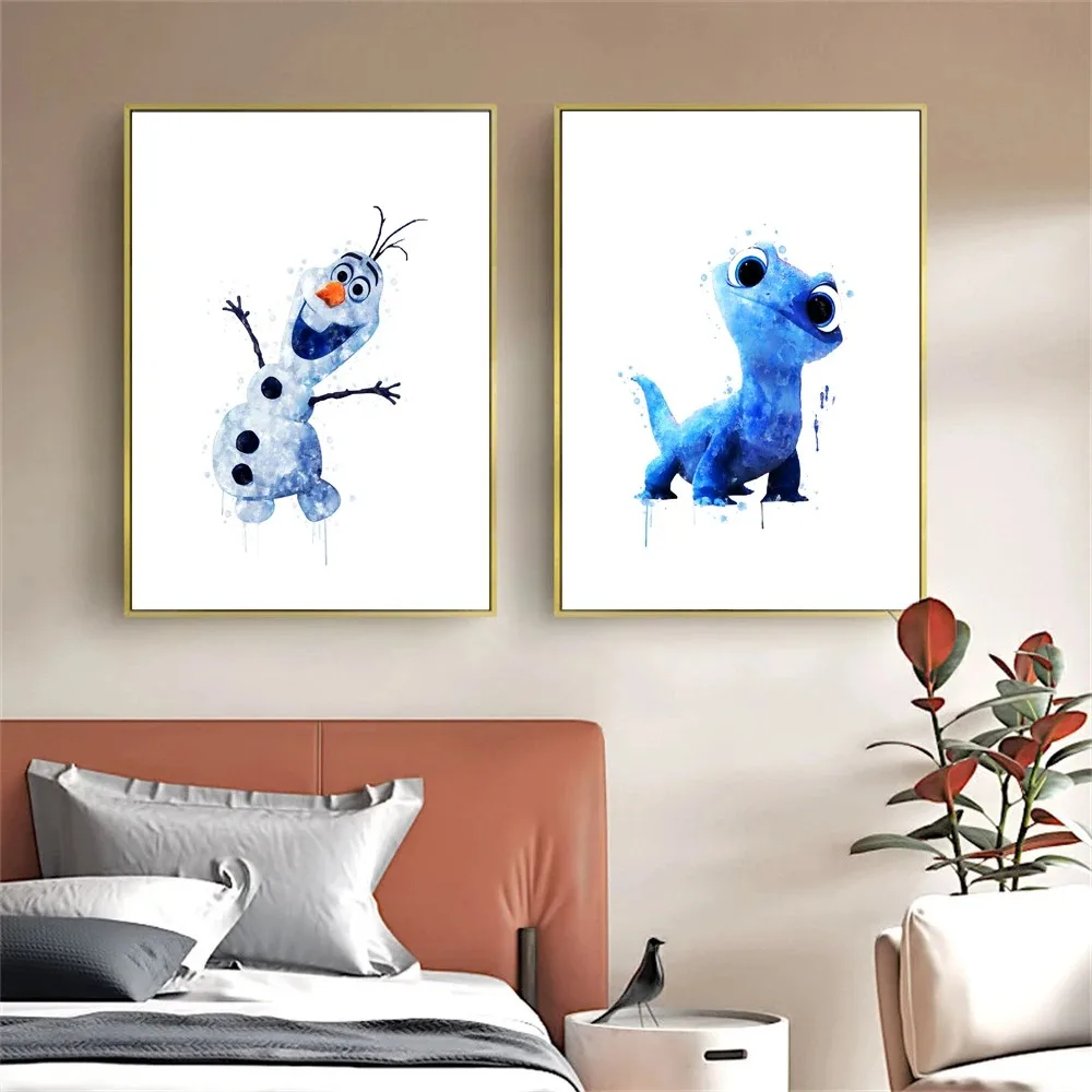 ملصق قماش فني بألوان مائية مجمدة من Miniso-Disney ، طباعة الأميرة آنا وإلسا ، فن جداري ، ديكور حضانة ، غرفة فتيات #3