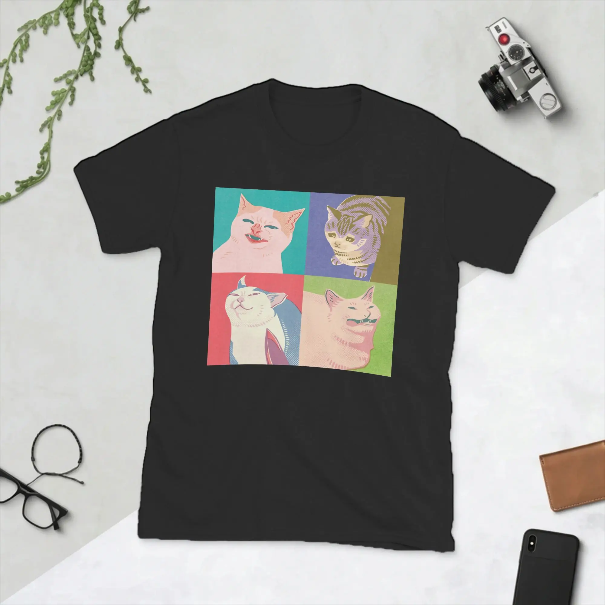 Four Meme Cats of the Apocalypse Men's T Shirt Cat Lover Tee Shirt Short Sleeve Round Collar T-Shirts Pure Cotton Summer Clothes