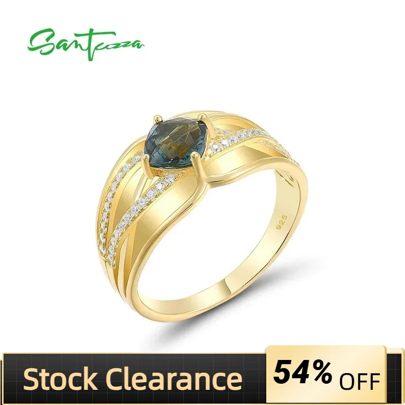 

SANTUZZA Genuine 925 Sterling Silver Rings For Women Sparkling Blue Stone White Cubic Zirconia Luxury Wedding Gift Fine Jewelry