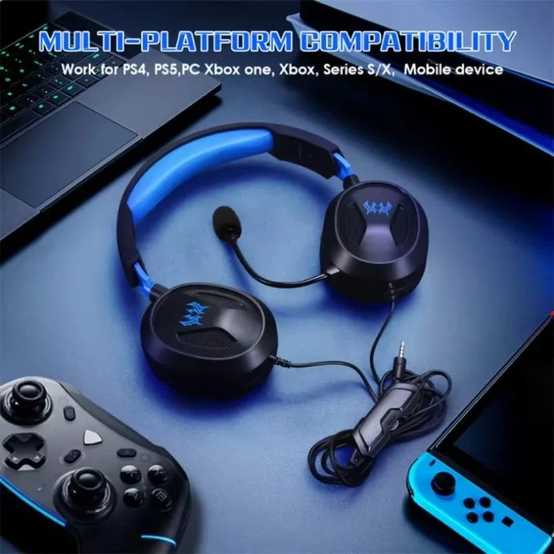 Universal 3.5mm Wired Gaming Headset Compatible with PS5 Xbox PC Mobile Tablet Stereo Mic Inline Control Cross Platform Audio