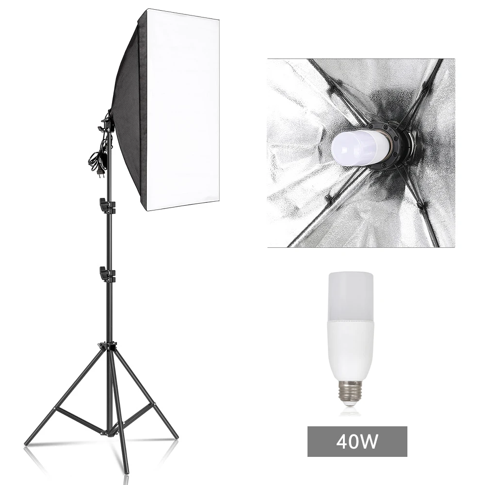 

New 30w 40w Photography 50x70CM Softbox Lighting Kits System Soft box Continuous Light Use For Photo Studio Portrait Shooting