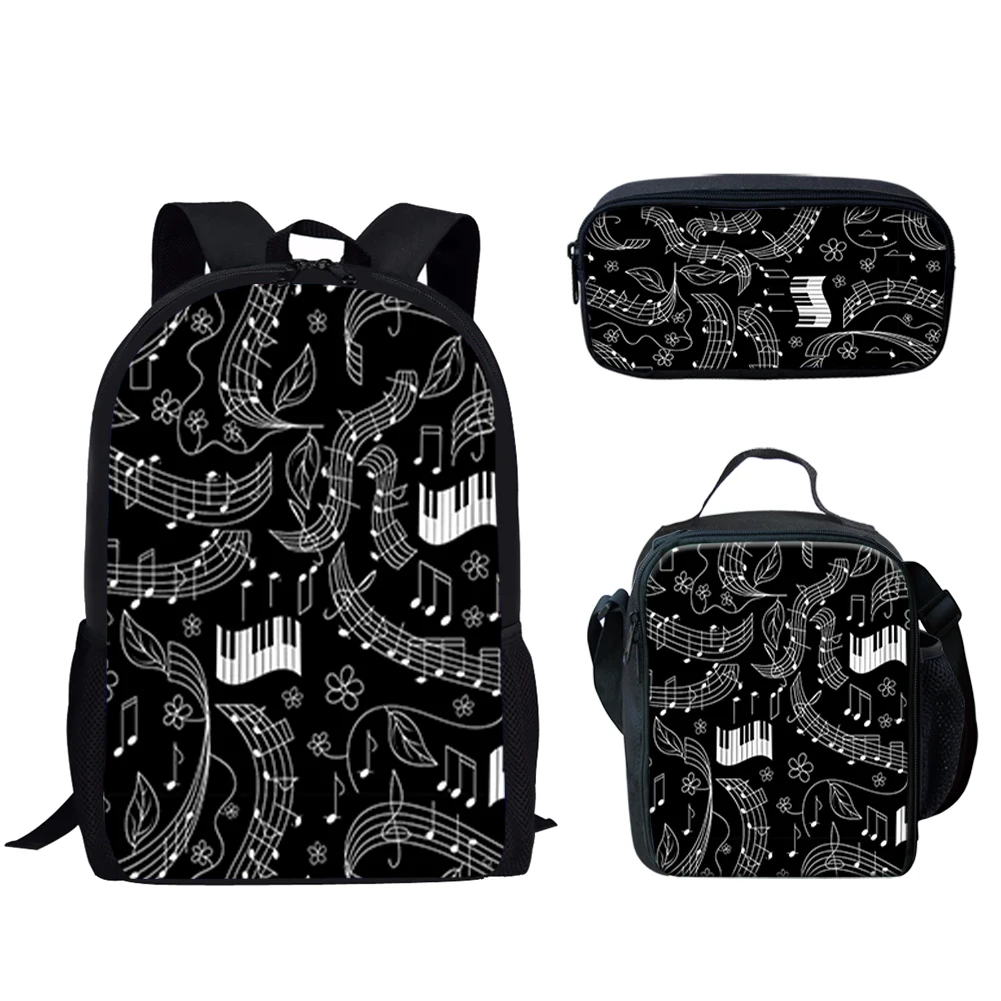 Cartoon Popular Piano Keyboard Music Notes 3D Print 3pcs/Set Student School Bags Laptop Daypack Backpack Lunch bag Pencil Case