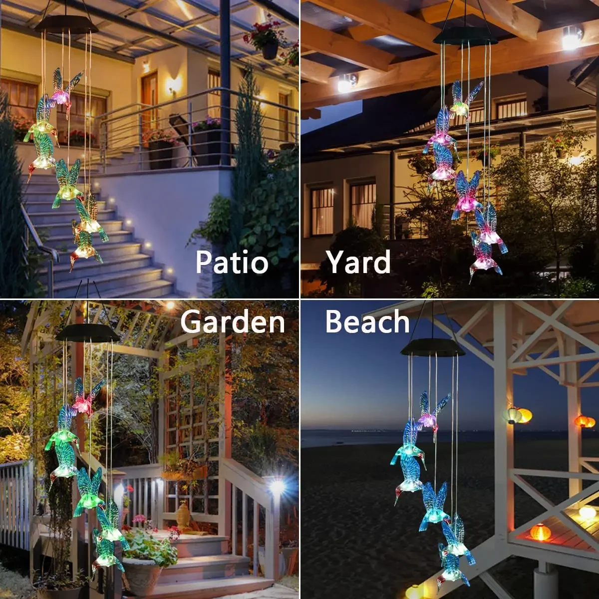 Solar Power Kolibri Windspiele Pendelleuchten Solar wiederaufladbare Laternen Outdoor Garten Hof wasserdichte dekorative Lampe – Detail 5