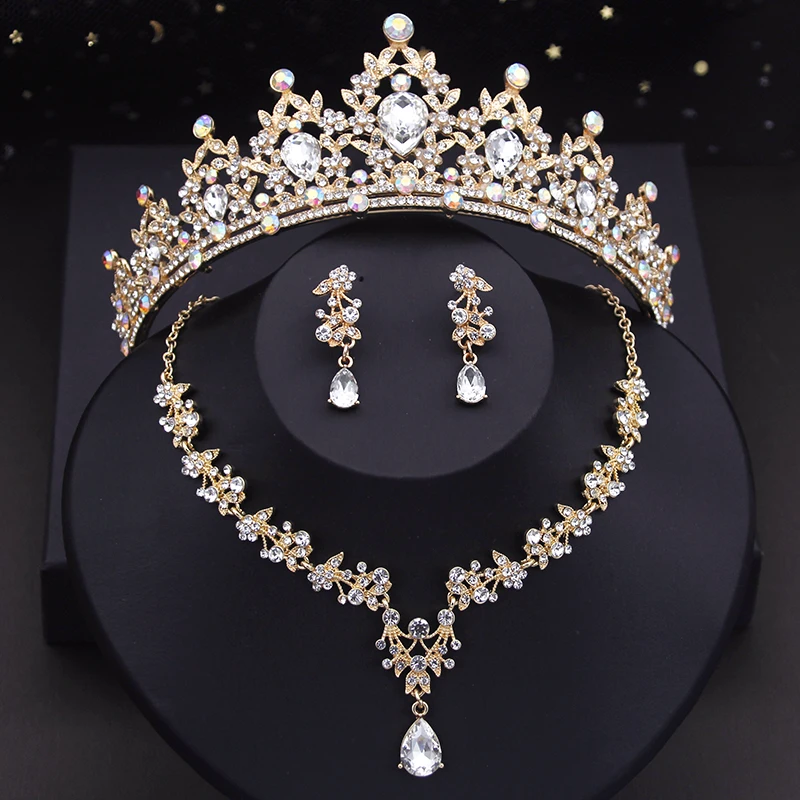 Royal Queen Wedding Crown Earrings and Choker Necklace Sets for Women Tiaras Bridal Jewelry Sets Prom Costume Accessories