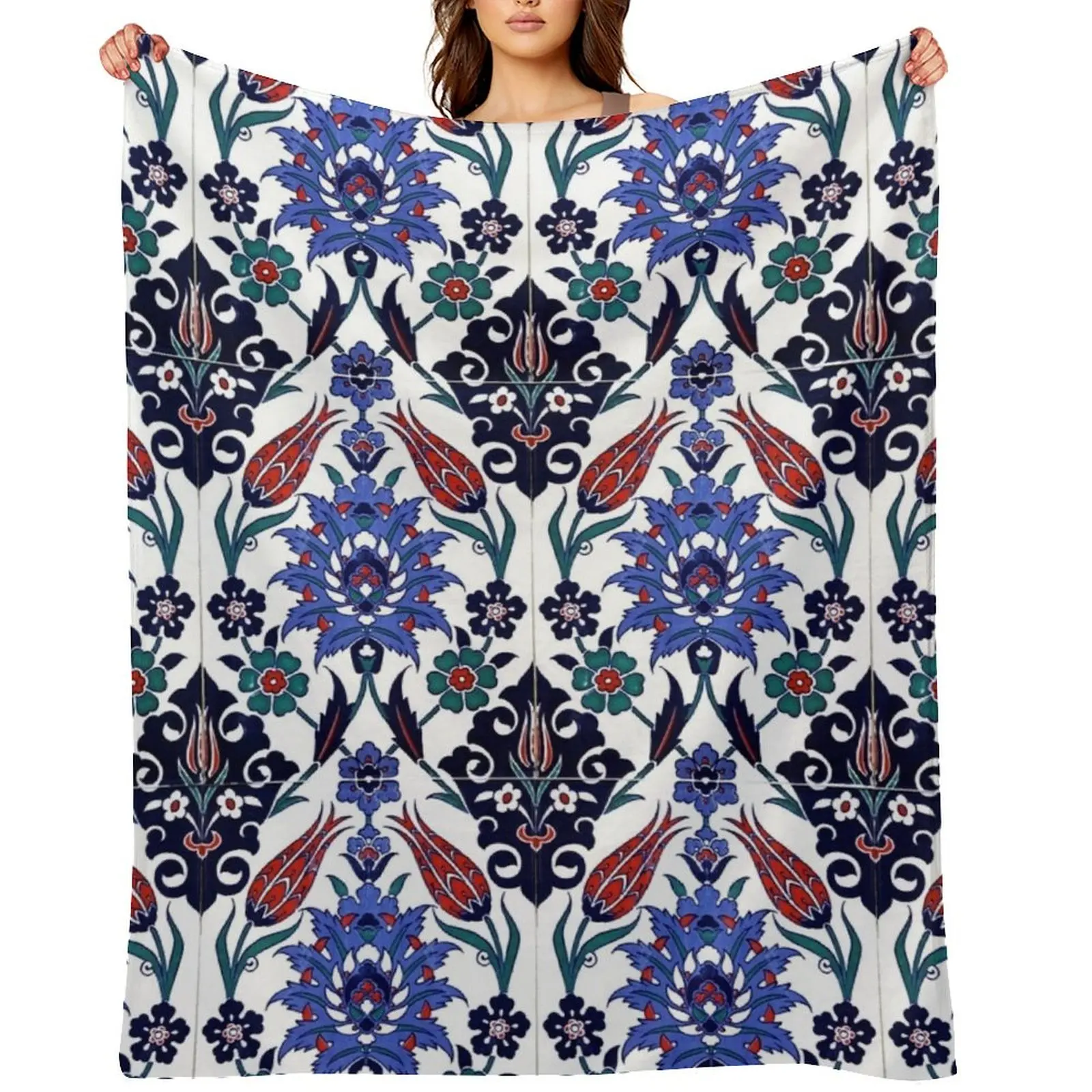 

Turkish Tulip Motif Tile Pattern Throw Blanket heavy to sleep Custom Sleeping Bag Blankets Sofas Of Decoration Blankets