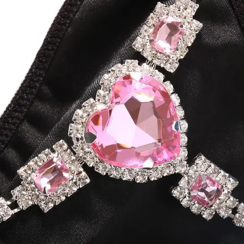 Women Sexy Rhinestone Heart Thong Panties Brazilian Brief String Underwear Rave Festival Beachwear New Hot Sale