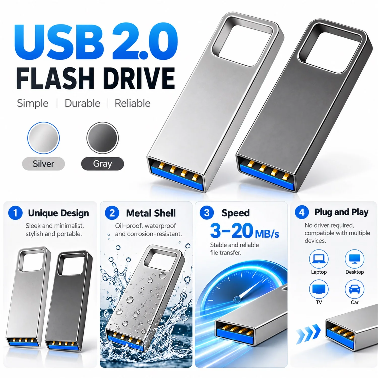 USB 2.0 Metal Pen Drive 128GB High Speed Flash Drives 64GB 32GB Portable Pendrive 16GB 8GB U Disk Super Mini Plug Play USB Disk