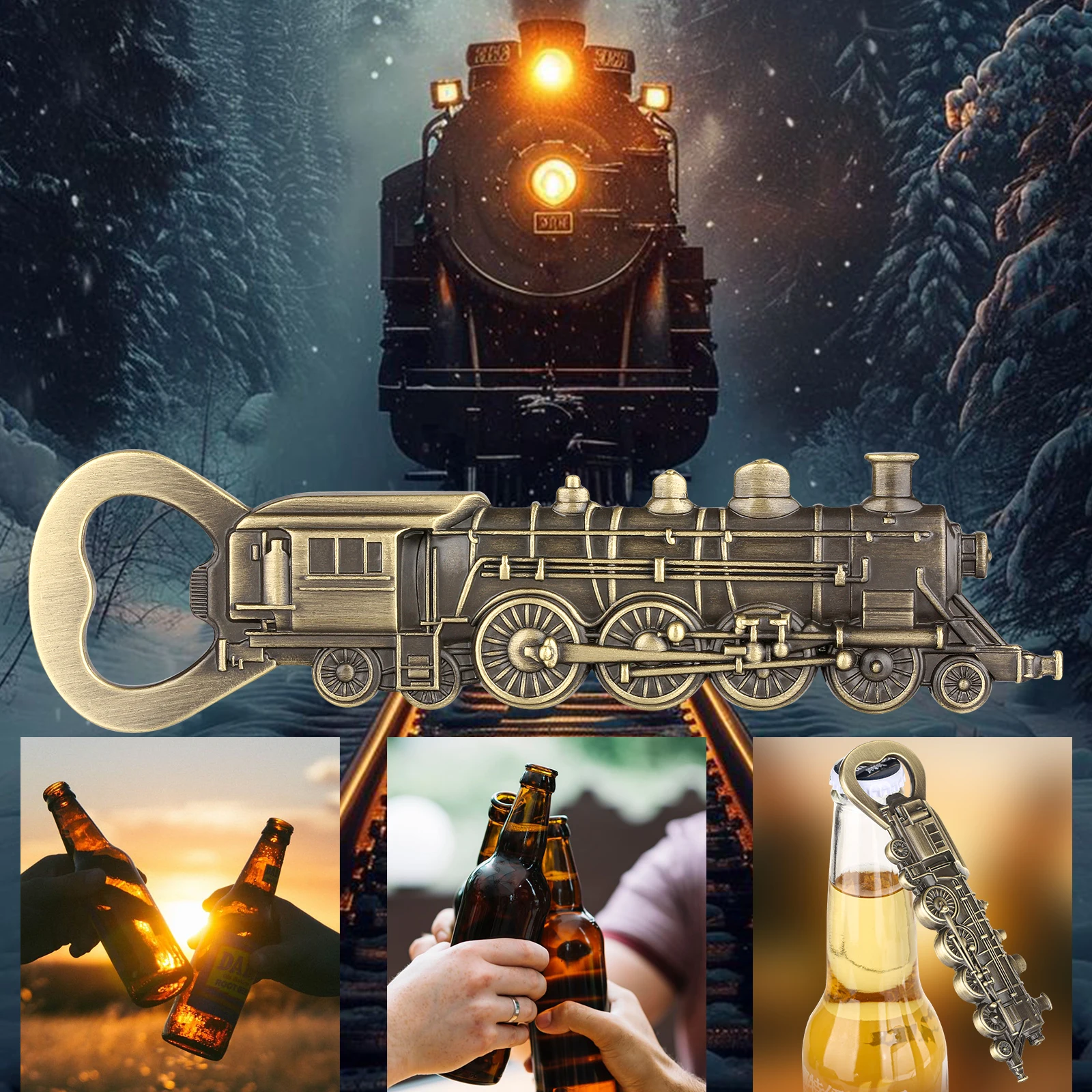 LKKCHER New Steam Locomotive Corkscrew Punk Train Gift for Men Original Beer Bottle Opener Retro Kitchen Accessory Tool with Box