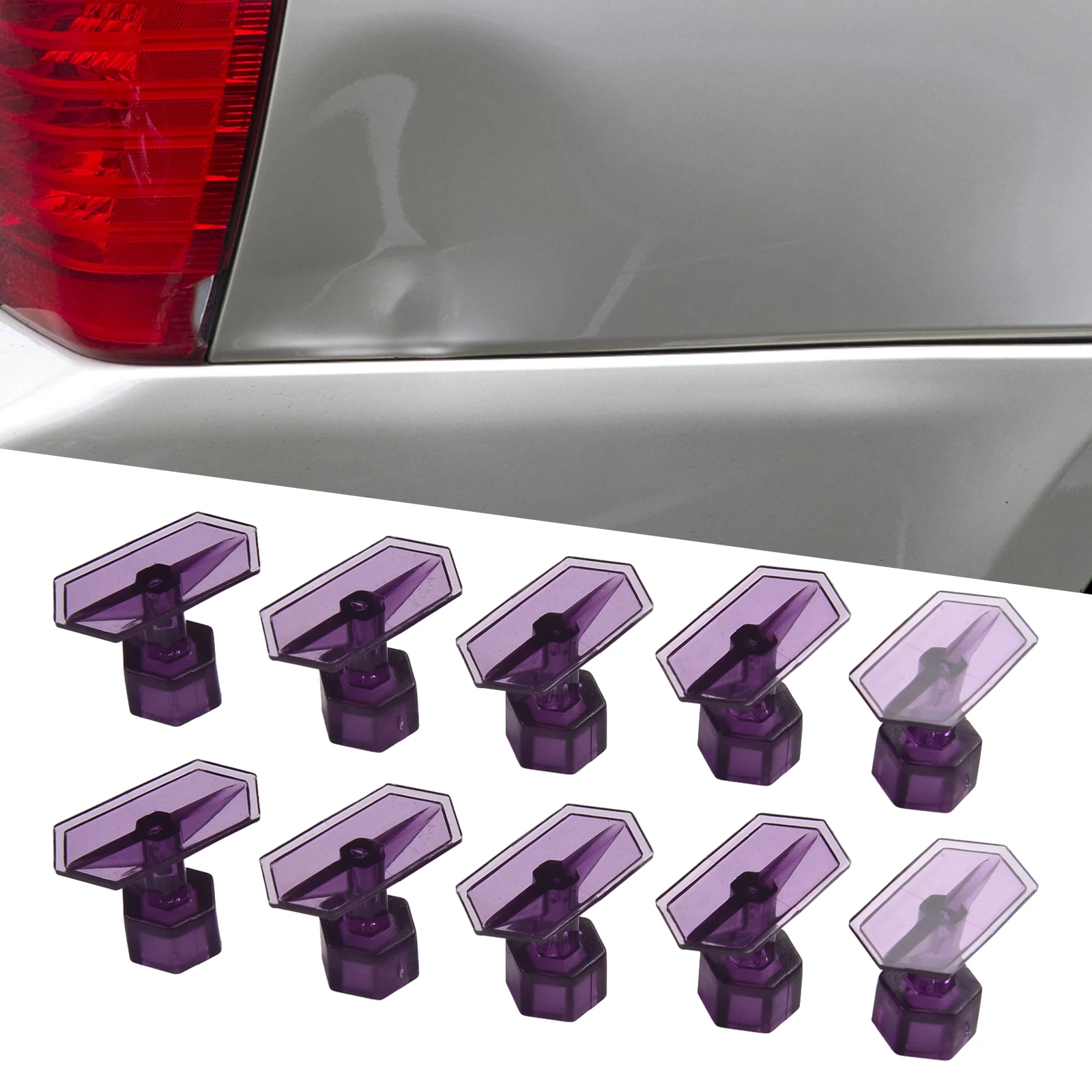 10Pcs Nylon Purple Puller Tabs Paintless Dent Repair Tabs Glue Pulling Tabs Kit  Small Dent Hail Damaged Dent For Sheet Metal