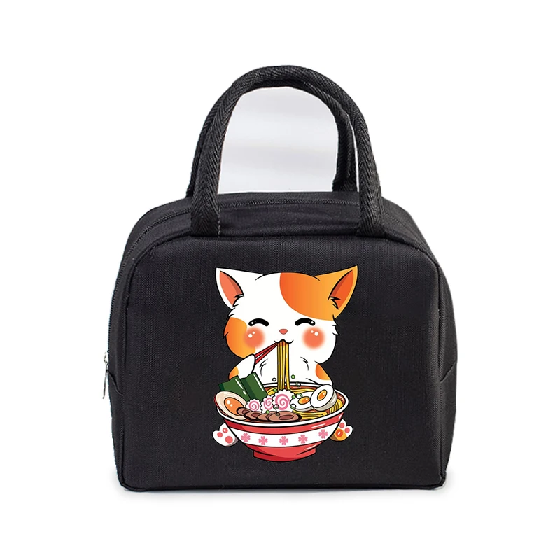 Ramen Cat Print Lunch Bag Men and Women Cartoon Style Kitten Graphics Bento Thermal Handbags Thickened Insulation Lunch Box Bag