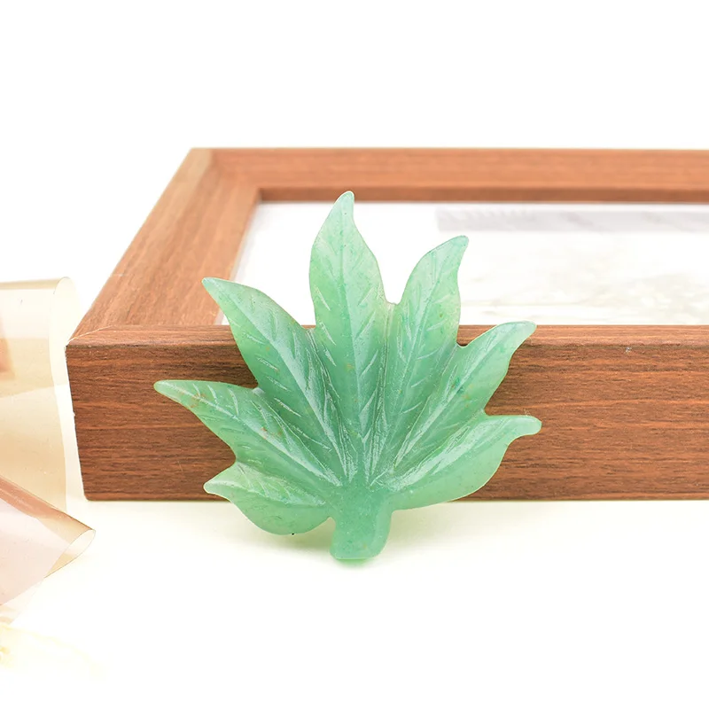 Natürliches grünes Aventurin-Blatt, handgeschnitzte Edelstein-Blattfigur, 5-5,5 cm, Reiki-Heilkristall, Dekoration für Zuhause und Schreibtisch, Geschenk. – Detail 8