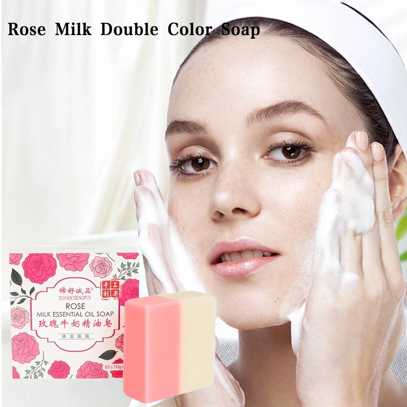 زيت الورد العطري المصنوع يدويًا بلونين من حليب الورد، تنظيف لطيف لترطيب الوجه والجسم، بشرة ناعمة وناعمة