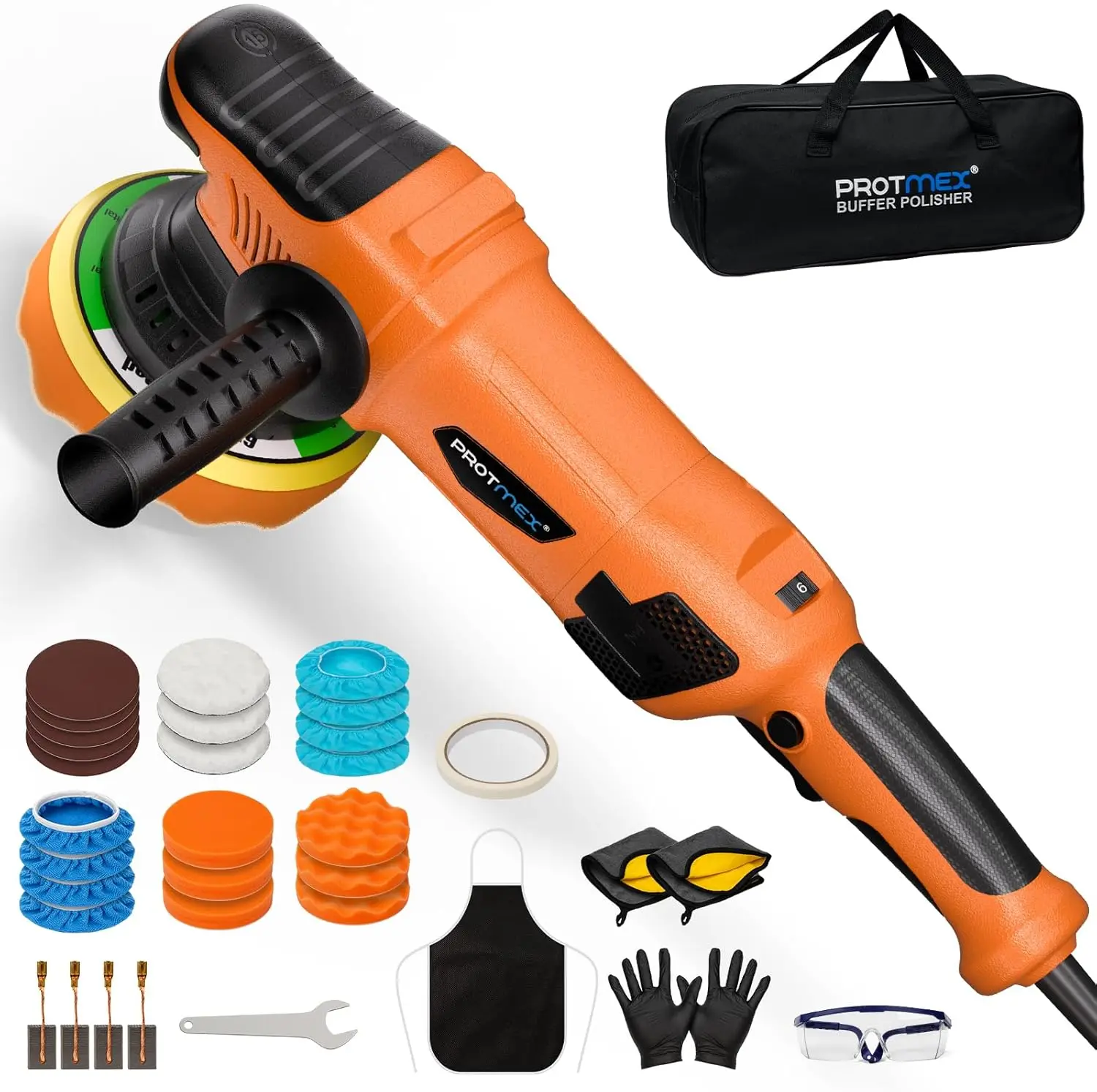 

1200W Dual Action Car Polisher with 6 Variable Speeds 2500-6000RPM, Comfortable Grip for Detailing and Waxing