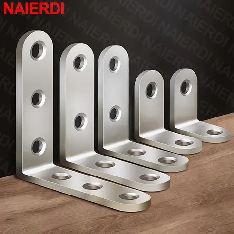 NAIERDI 10 Pack Corner Brace Stainless Steel 90 Degree Angle Corner Brackets L Bracket Firmware for Wooden Shelves,Chairs,Tables