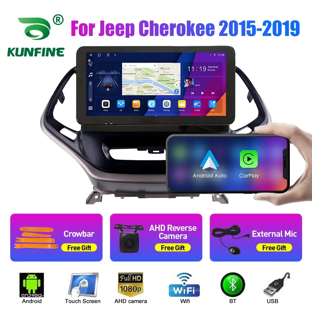 

10,33-дюймовый автомобильный радиоприемник для Jeep Cherokee 2015-2019 2Din Android, восьмиядерный автомобильный стерео DVD, GPS-навигатор, плеер, QLED-экран Carplay